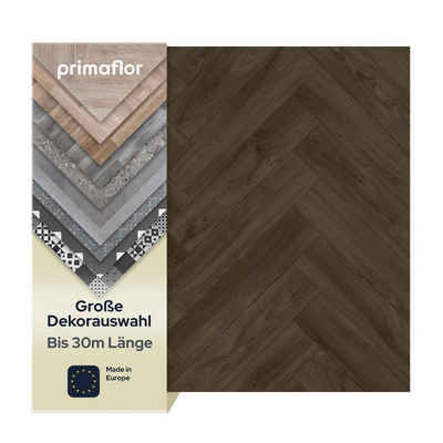 Primaflor-Ideen in Textil Vinylboden TICINO - Eiche dunkel Fischgrätendekor - 2m x 25,50m - edler Holzdekor, Starke Nutzschicht