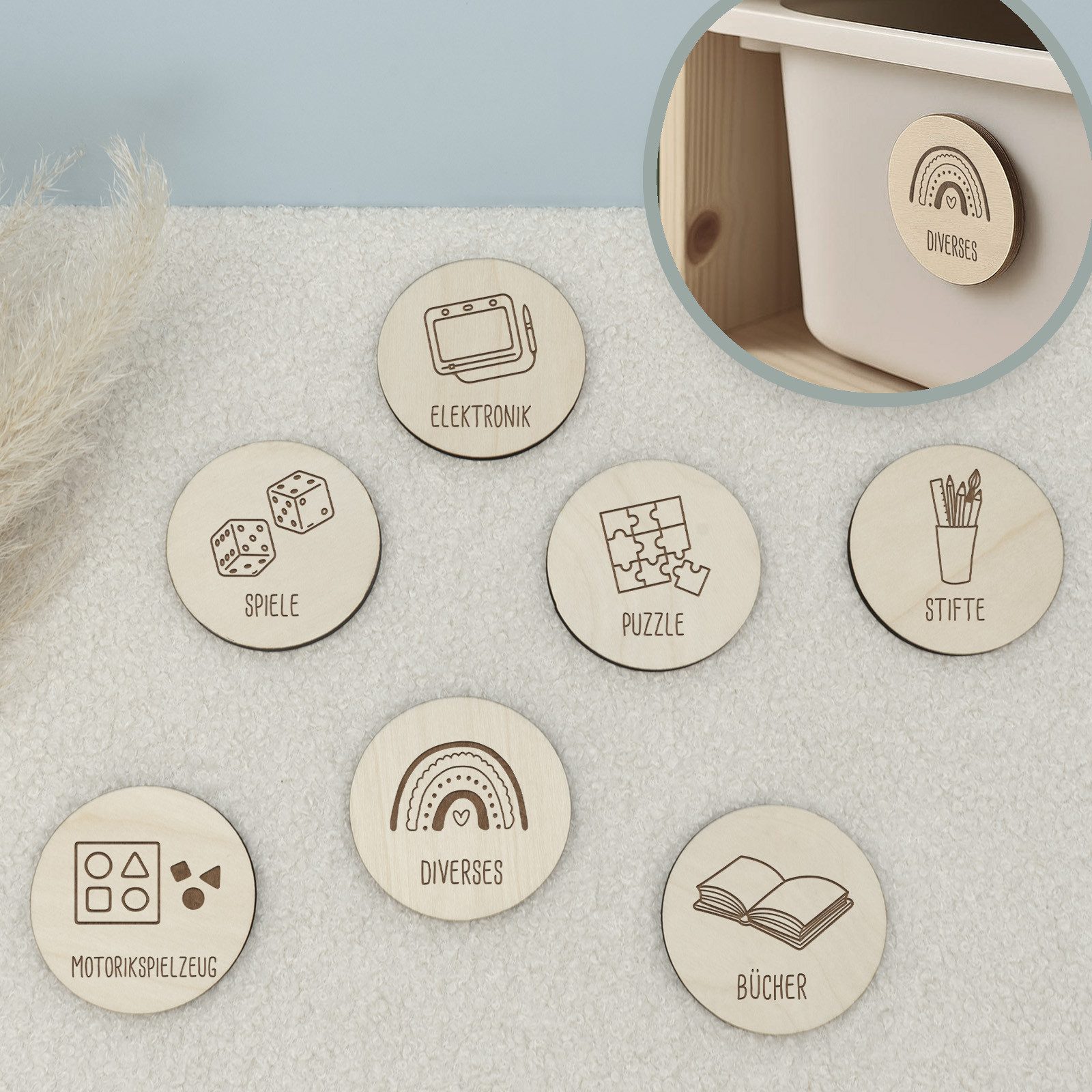 hellomini Wanddekoobjekt Hellomini Trofast Schilder Set Holz Beschriftung Spielzeugkiste