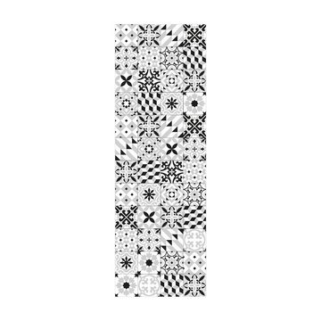 Läufer Teppich Vinyl Flur Küche Fliesen Muster funktional lang modern, Bilderdepot24, Läufer - schwarz weiß glatt