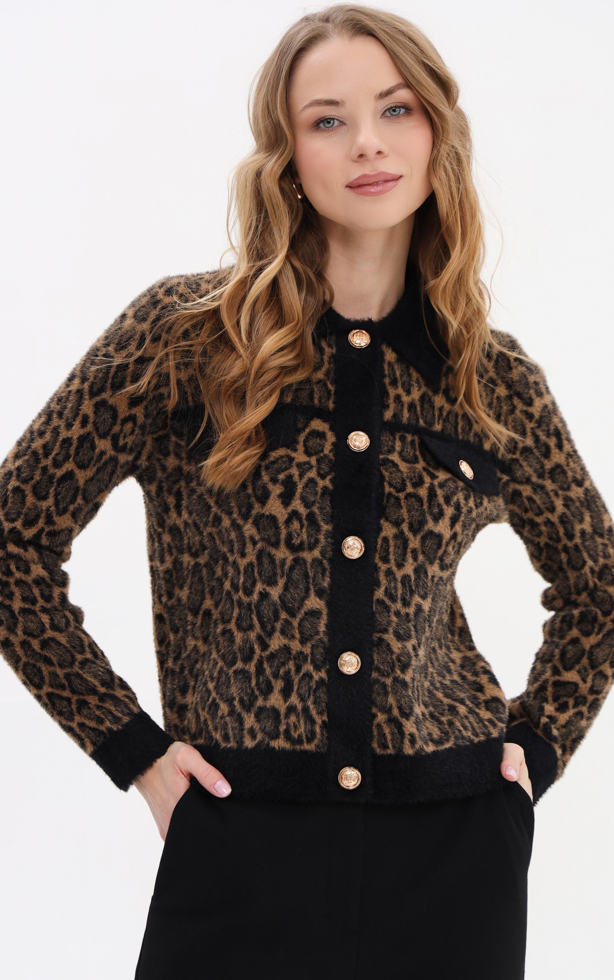 Passioni Cardigan Cropped mit Leo-Print günstig online kaufen