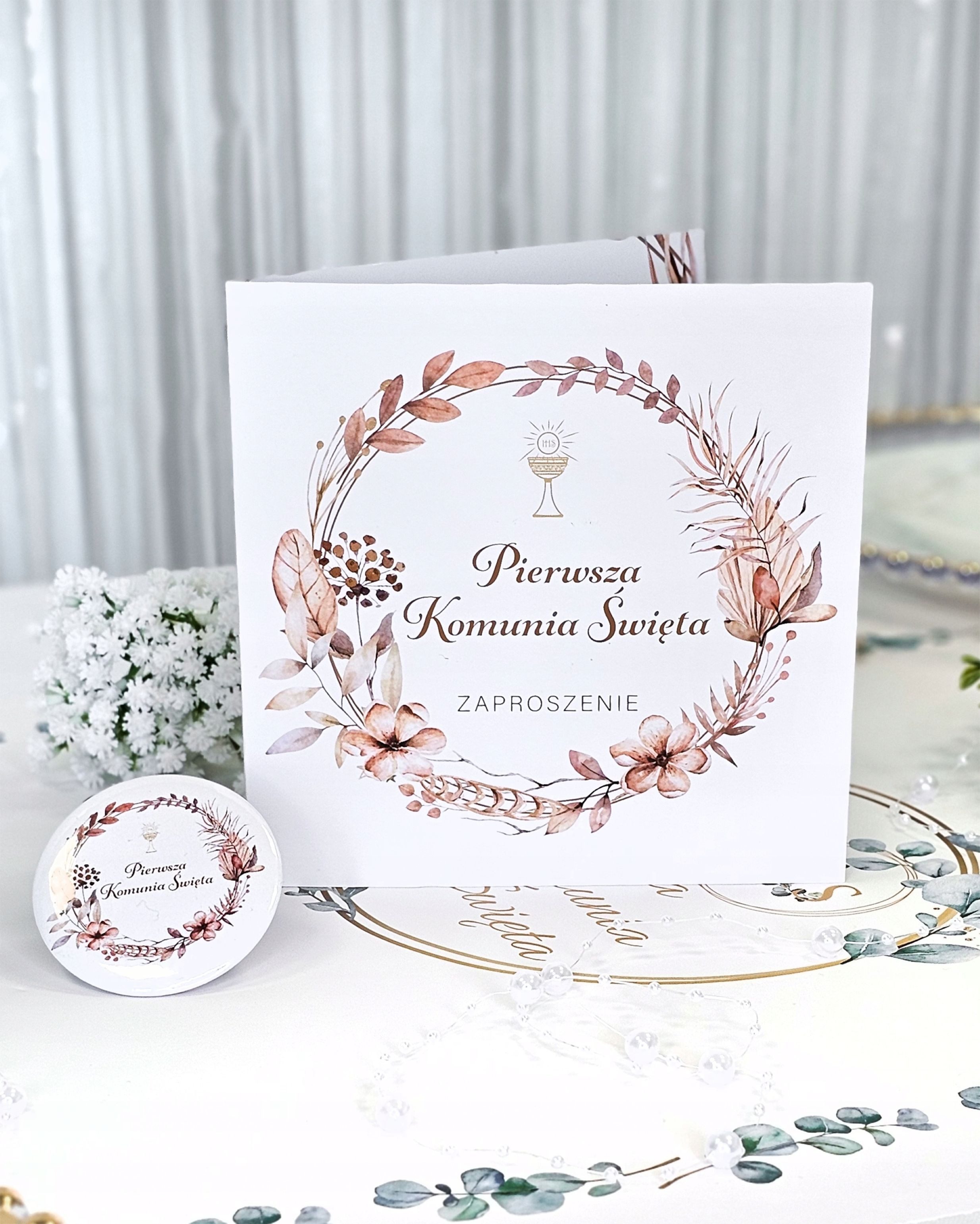Festivalartikel Einladungskarten Einladung Erstkommunion Boho Blätter mit Umschlag 1 Stück