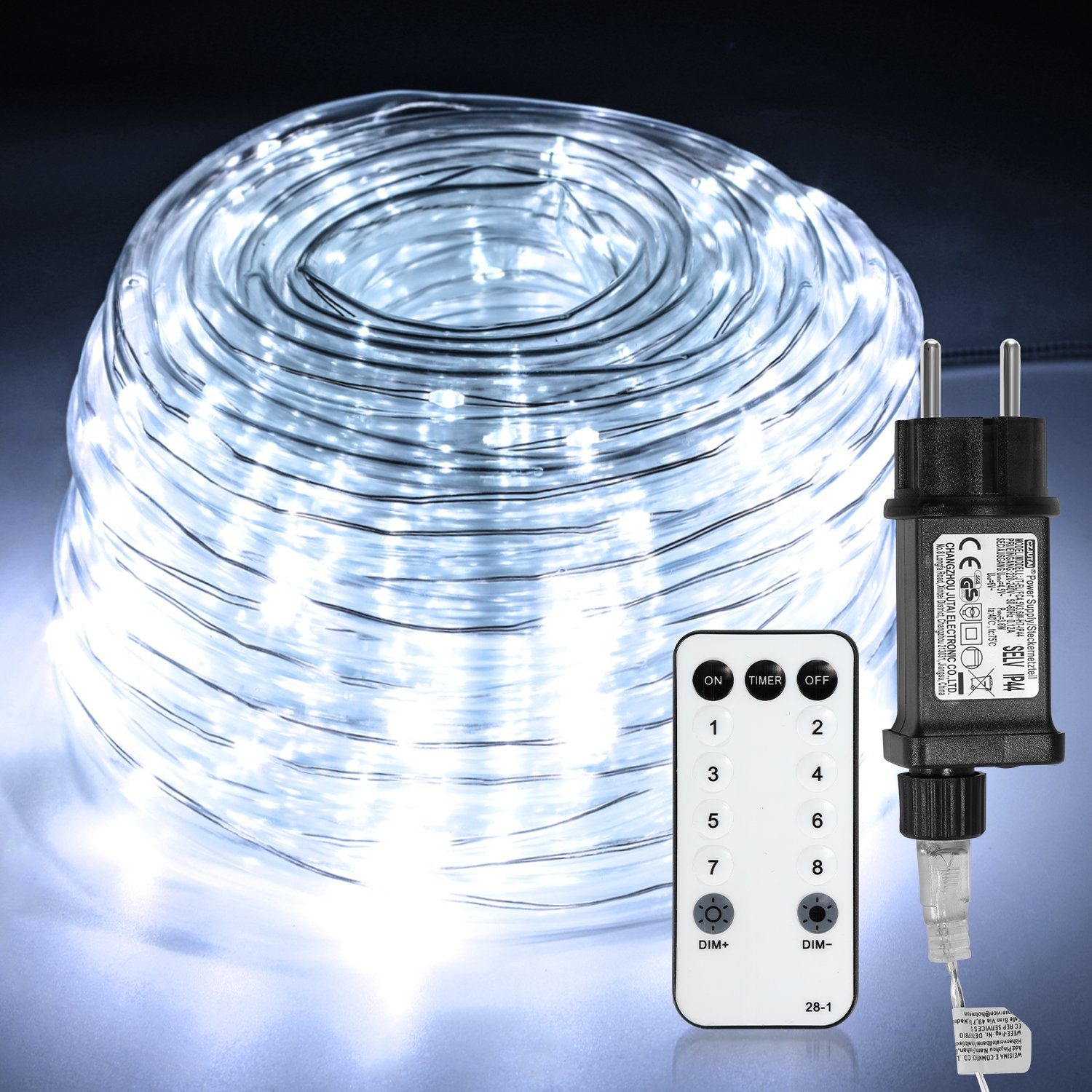 Gimisgu LED-Lichterschlauch LED IP65 Kaltweiß Wasserdicht 10M Lichterkette Modi 8 Lichterschlauch