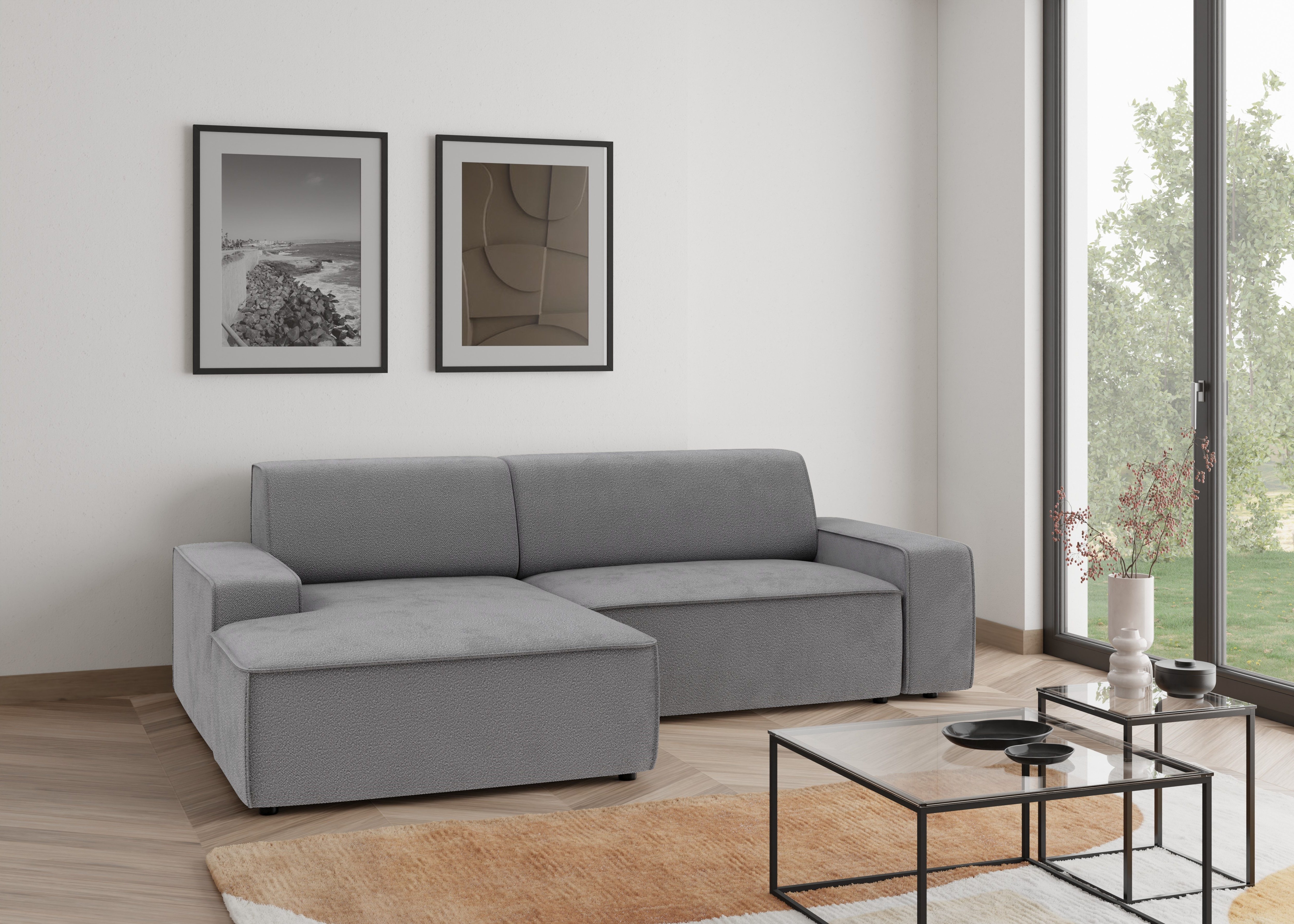 TRENDMANUFAKTUR Ecksofa Graz, wahlweise mit Sitzvorschub und Bettkasten, L-Form, Breite 246 cm, in Cord-, haustierfreundlichem LEO Struktur- oder LUMOS-3D-Bezug