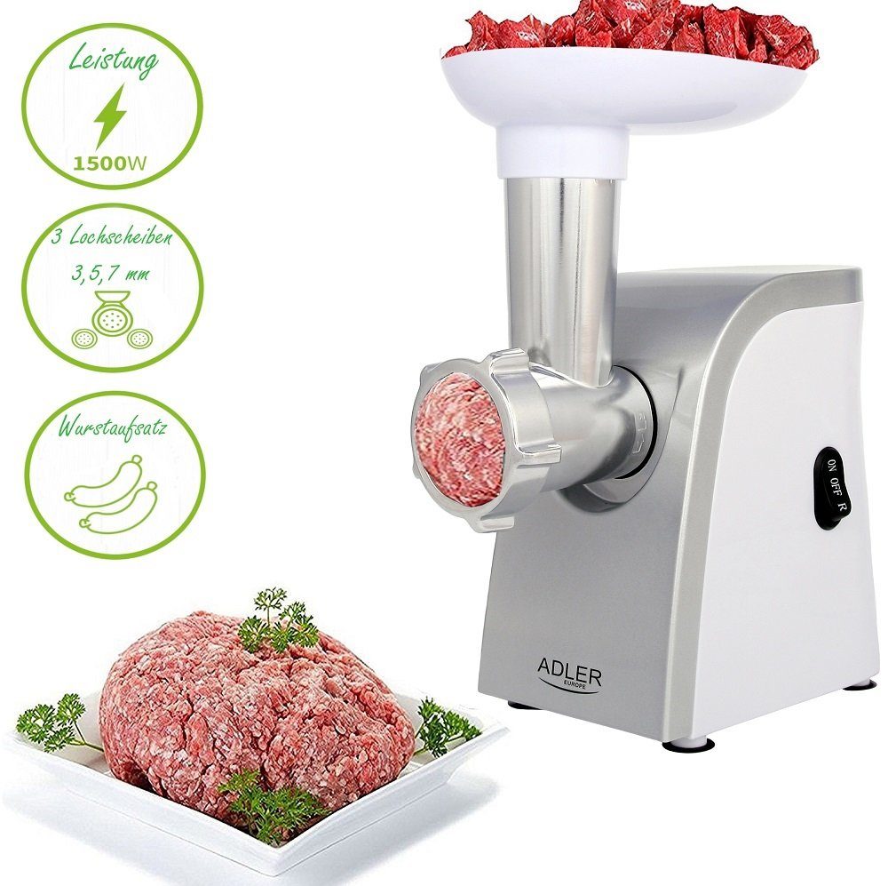 Adler Fleischwolf AD-4808, 1500 W, Direktantrieb, Metall-Getriebe, Reverse-Funktion