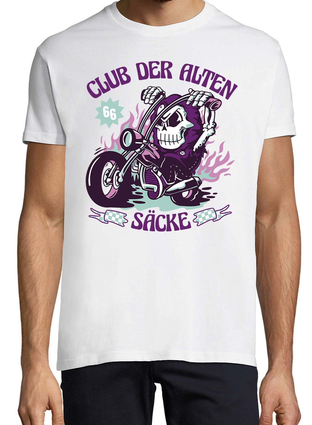 Säcke T-Shirt Biker Herren Shirt lustigem Youth Der Alten Weiß Club mit Frontprint Designz