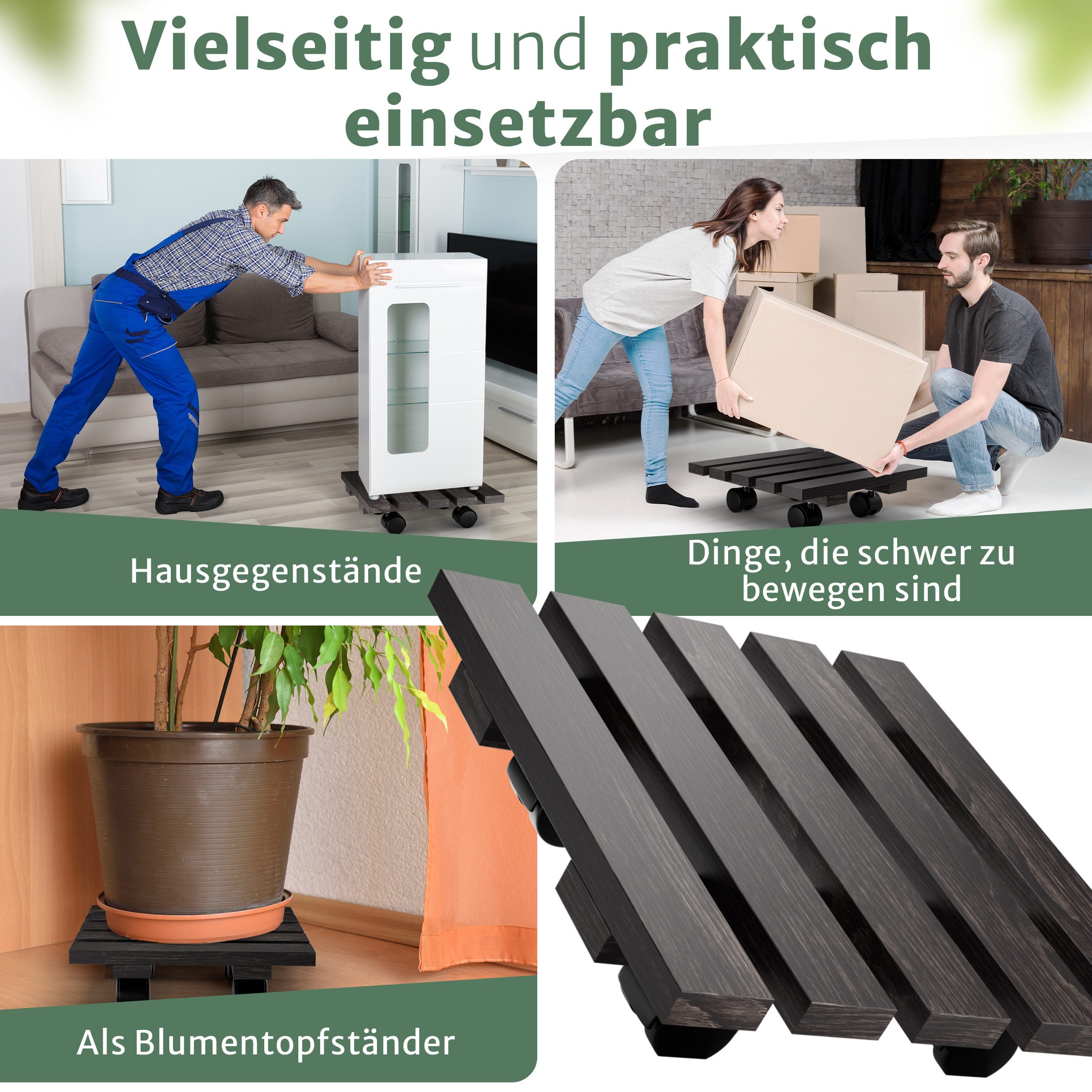 Oramics Pflanzenroller Holz Blumentopfuntersetzer eckig Massivholz günstig online kaufen
