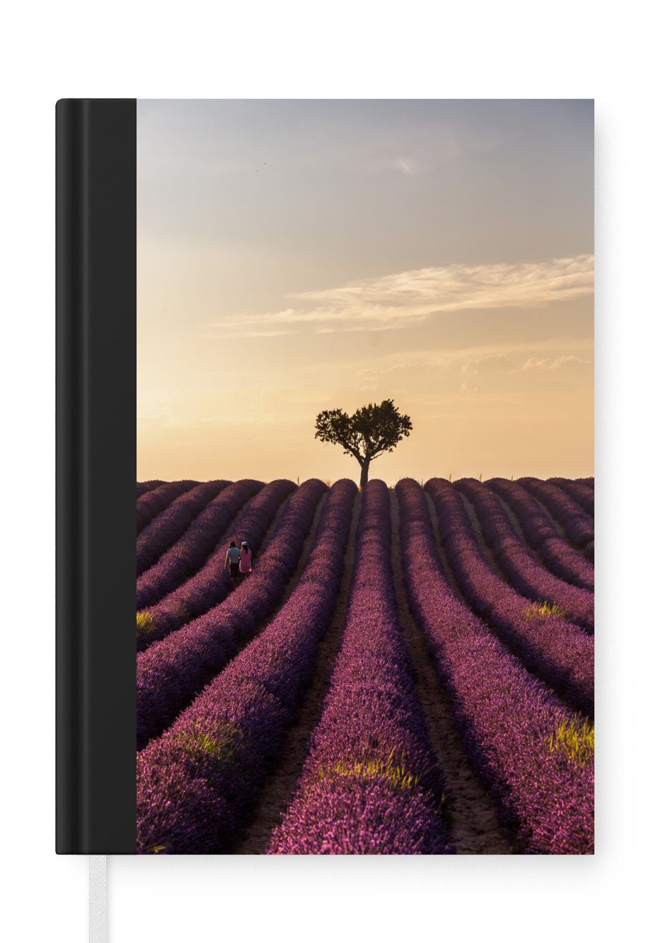 MuchoWow Notizbuch Lavendelfeld - Baum - Sonnenuntergang, Journal, Merkzettel, Tagebuch, Notizheft, A5, 98 Seiten, Haushaltsbuch