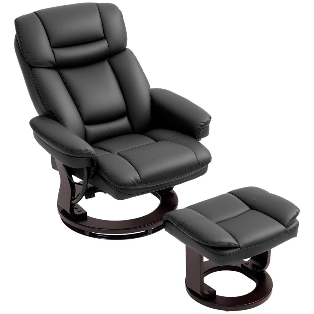 Relaxsessel 360° drehbar 90x95x105 cm Schwarz Kunstleder mit Hocker