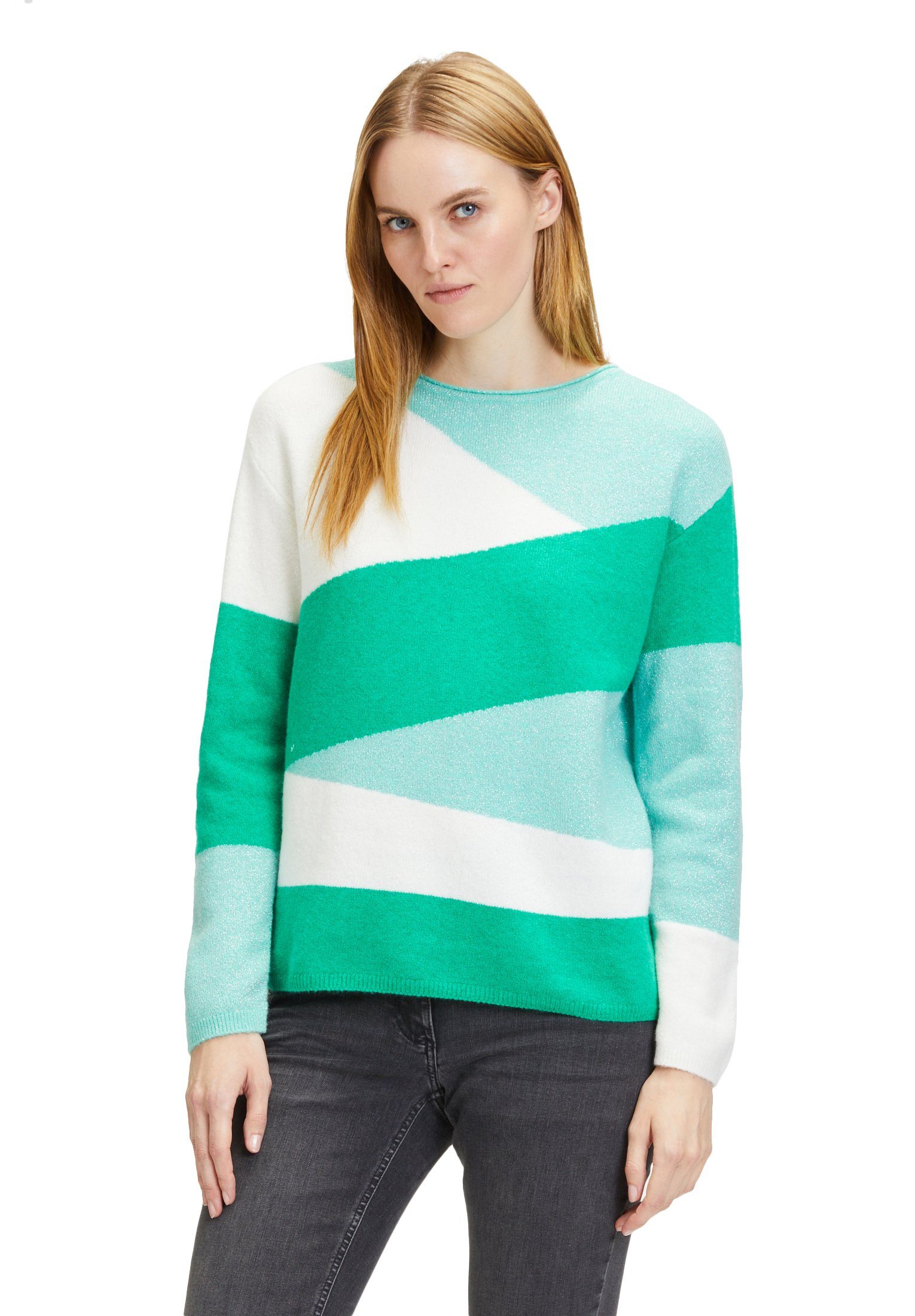 Betty Barclay Strickpullover mit Color Blocking (1-tlg) Intarsie Patch Green/Petrol