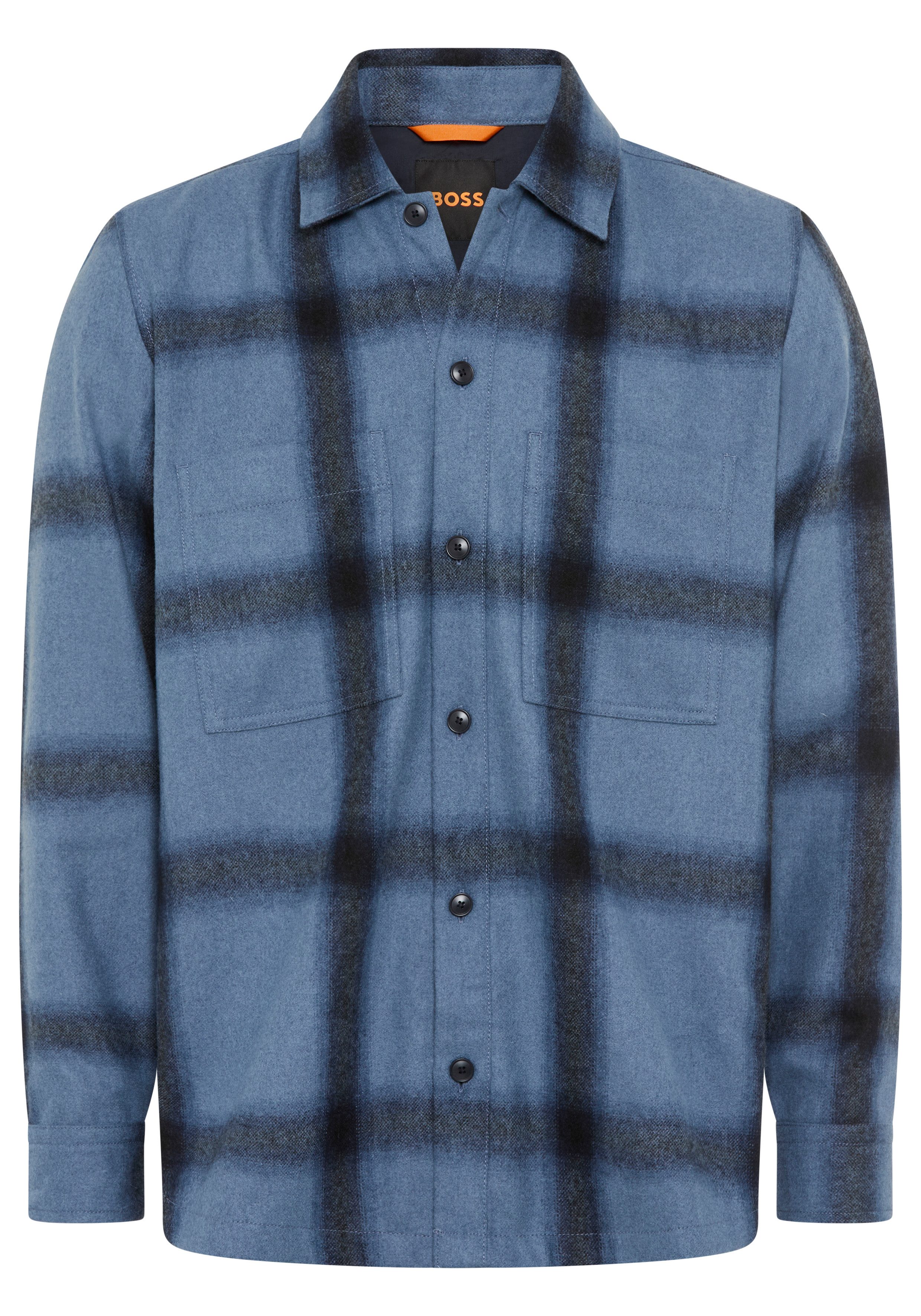 BOSS ORANGE Langarmhemd Locky melierte Wollmischung, Karo-Design, oversize fit