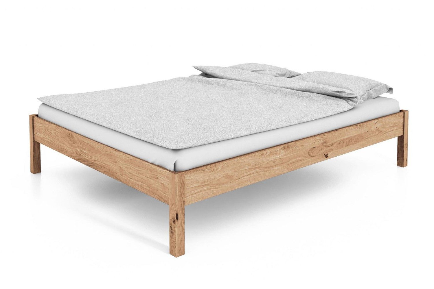 Natur24 Einzelbett Bett Bento 1 Wildeiche massiv 160x200cm ohne Kopfteil mit Holzbeinen