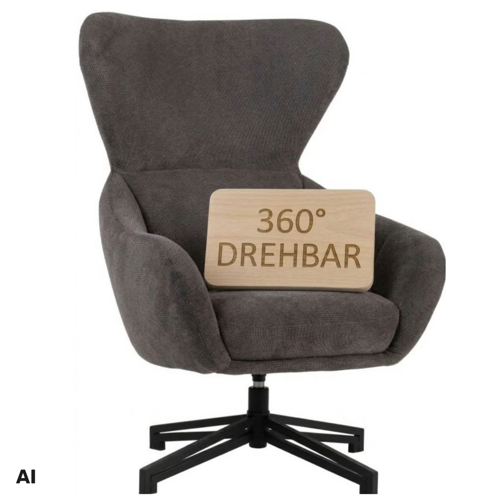 MR.DEKO Ohrensessel Marconia – Sessel, Relaxsessel drehbar, 82x94x102 cm (Einzelsessel – zerlegt geliefert, einfache Montage zuhause, 1-St), Mit geschlossener Rückenlehne, Armlehnen & 360° Drehfunktion