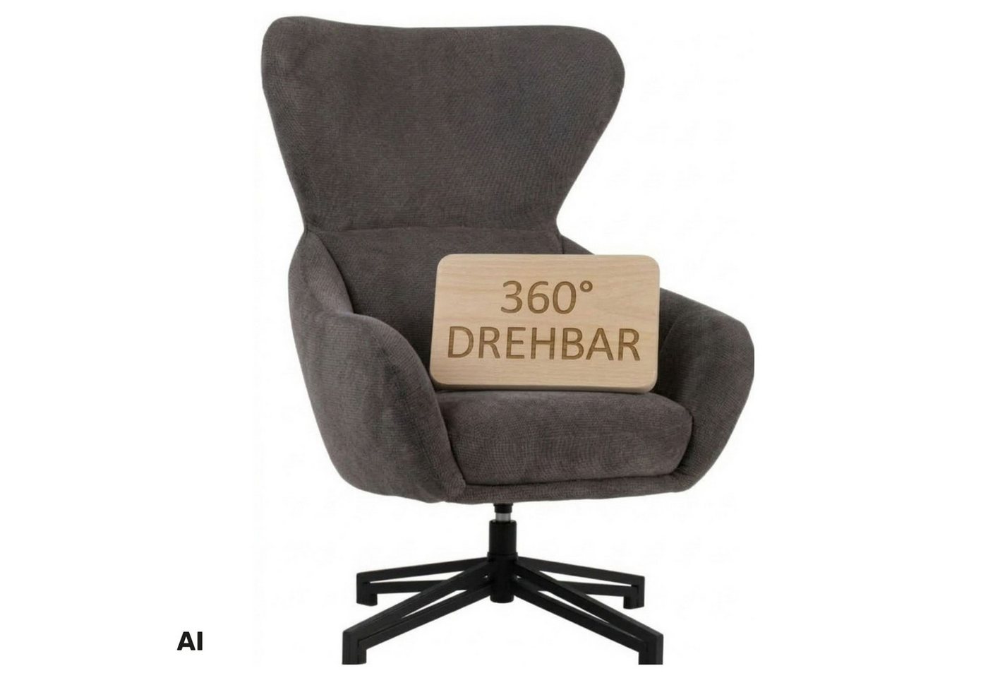 MR.DEKO Ohrensessel Marconia – Sessel, Relaxsessel drehbar, 82x94x102 cm (Einzelsessel – zerlegt geliefert, einfache Montage zuhause, 1-St), Mit geschlossener Rückenlehne, Armlehnen & 360° Drehfunktion