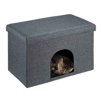relaxdays Tierhaus Katzenhöhle mit Sitzauflage in Grau