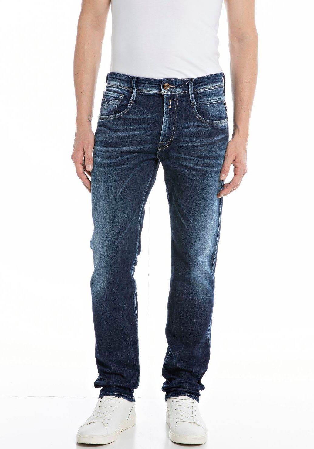 Replay Slim-fit-Jeans Anbass deep blue