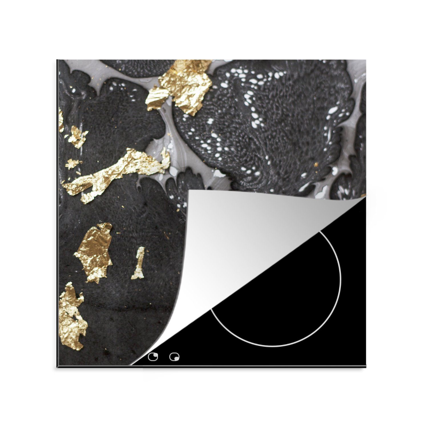 MuchoWow Herdblende-/Abdeckplatte Marmor - Gold - Weiß - Schwarz, Vinyl, (1 tlg), 78x78 cm, Ceranfeldabdeckung, Arbeitsplatte für küche
