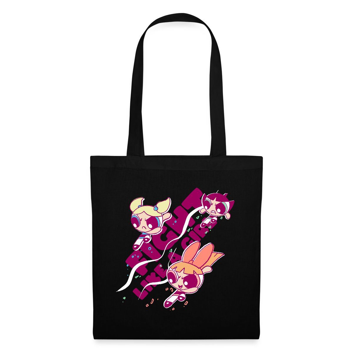 Spreadshirt Henkeltasche Powerpuff Girls Fight Like A Girl Stoffbeutel (1-tlg)