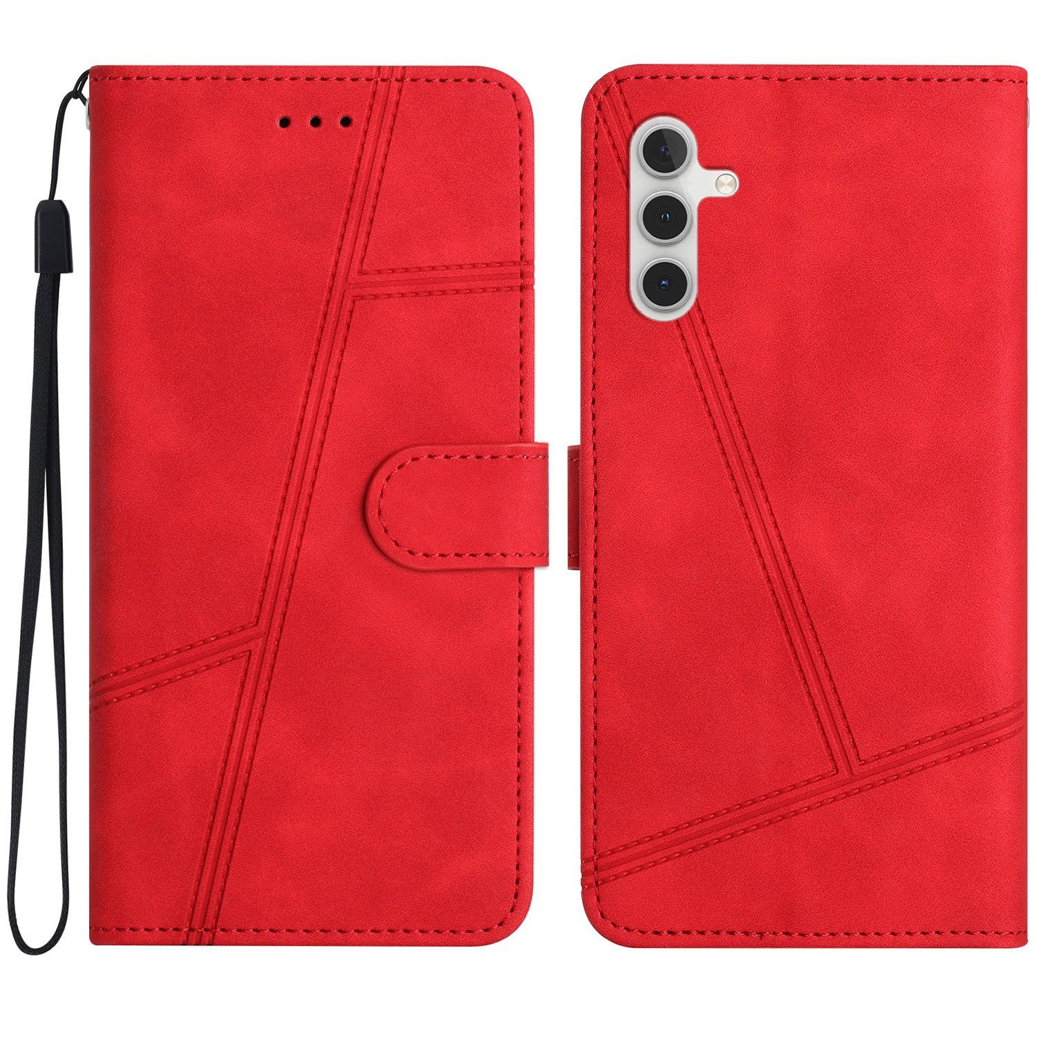 CLM-Tech Handytasche Hülle für Samsung Galaxy A13 5G Tasche aus Kunstleder Etui (1x Samsung Galaxy A13 5G Wallet Case Cover Handyhülle), Kartenfächer, Standfunktion, Magnetverschluss rot