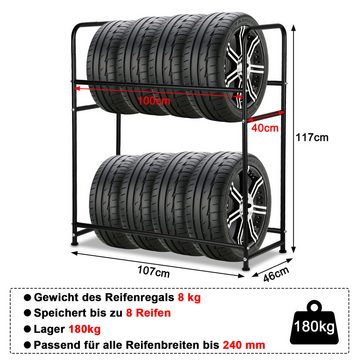 Randaco Regal Reifenregal für 8 Reifen Reifenstaender Lagerregal 180KG, 2Ebenen, Ebenen Felgenregal 8 Reifen Verzinkt Felgenbaum
