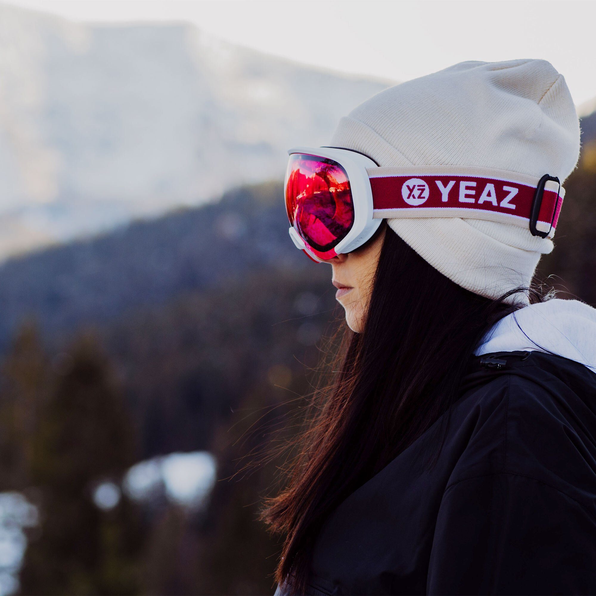 weiß, Snowboardbrille und rot/matt snowboard-brille Erwachsene BLACK Skibrille RUN YEAZ Jugendliche und Premium-Ski- für ski- und
