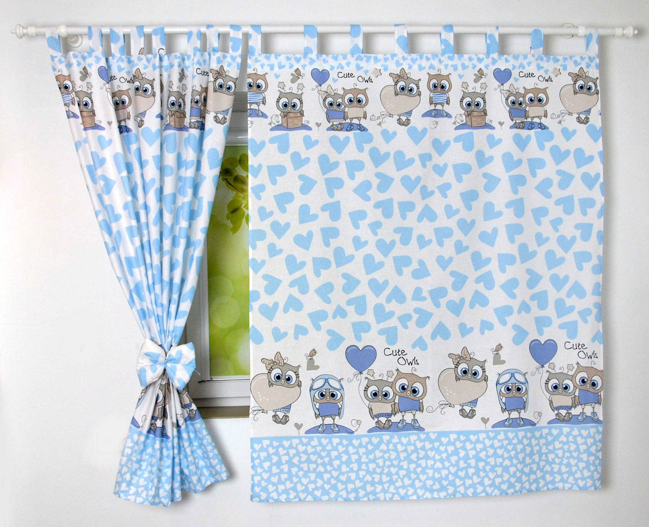 BabyLux Vorhang Kinderzimmer VORHÄNGE mit Schlaufen Kinder Baby Gardinen 2 x 160x120cm, 102. Eule Blau