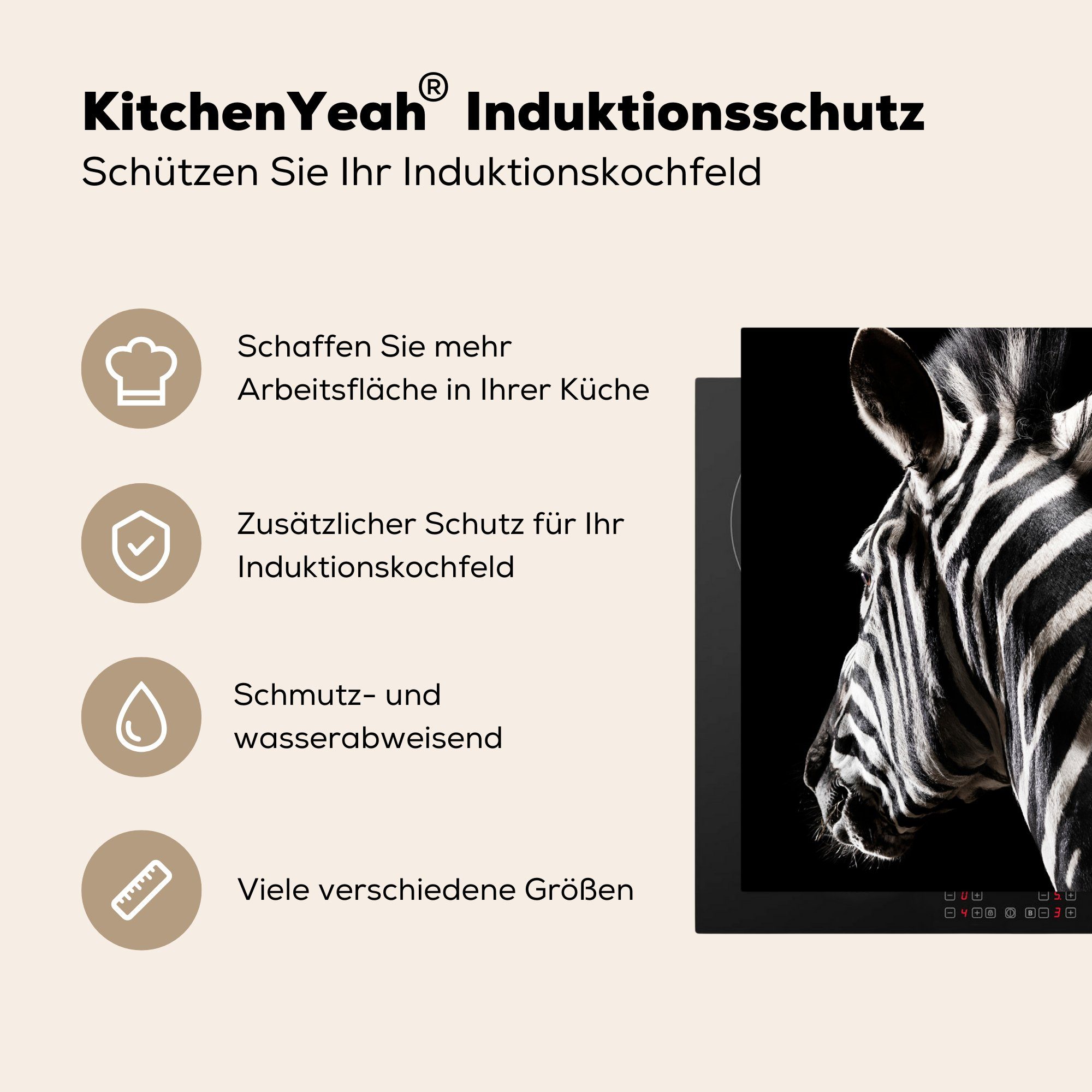 MuchoWow Herdblende-/Abdeckplatte Zebra - 78x78 Weiß, Vinyl, (1 Tier Ceranfeldabdeckung, küche für cm, Arbeitsplatte tlg), 