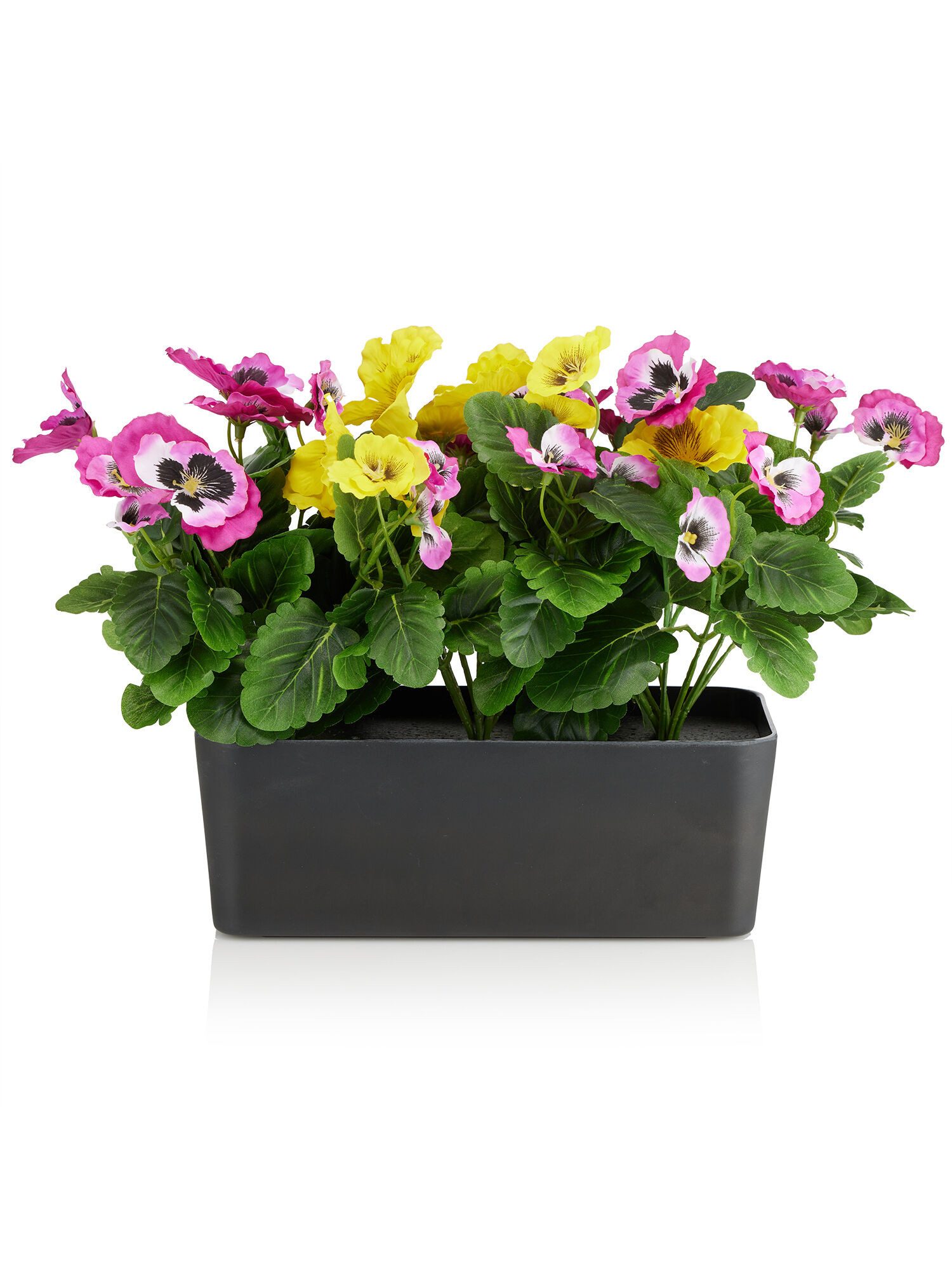 Kunstpflanze Stiefmütterchen Kunstpflanzen-Set im Blumenkasten, Ab ins Grüne, UV-beständig, pflegeleicht, realistische Optik, für Innen & Außen