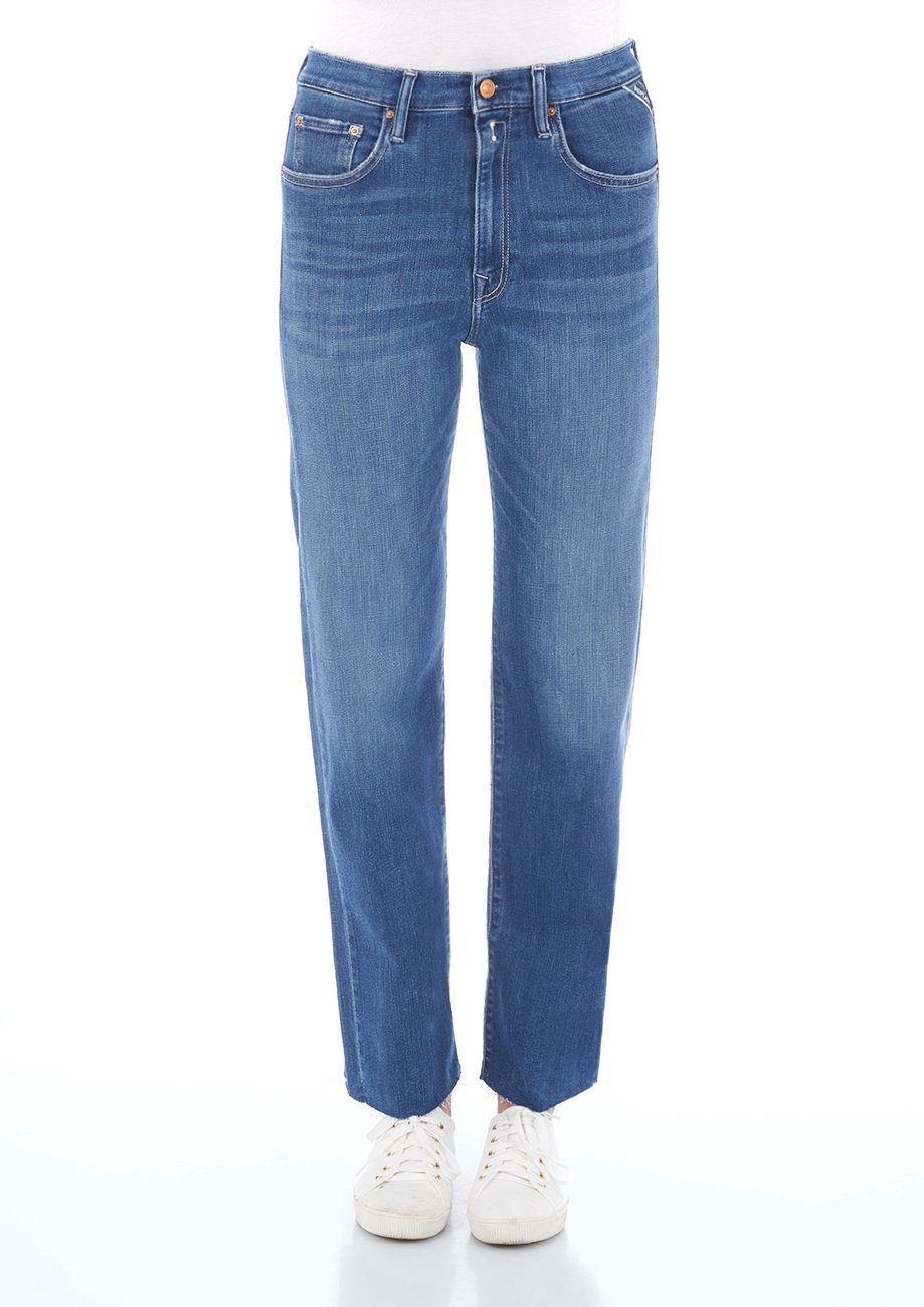 Stretch, Jeans hoher und mit mit REYNE Reißverschluss Leibhöhe Aktuelle für Replay Damen Relax-fit-Jeans