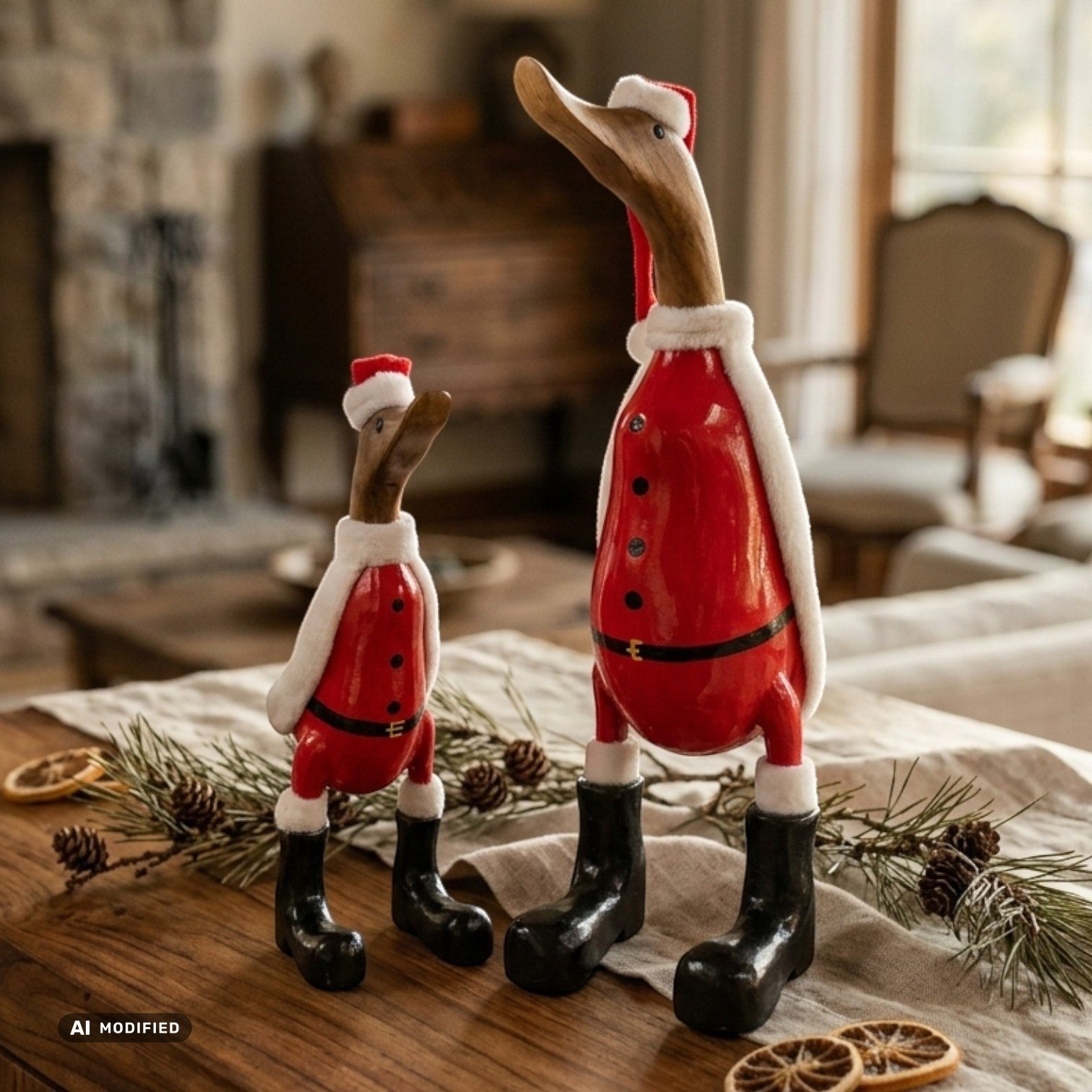 Kinaree Dekofigur Holzente Weihnachtsmann handbemalt Indonesien Bambus Holz Ente Santa, Naturprodukt, Handgefertigt, Geschenkidee, Weihnachten – Bild 2 von 4