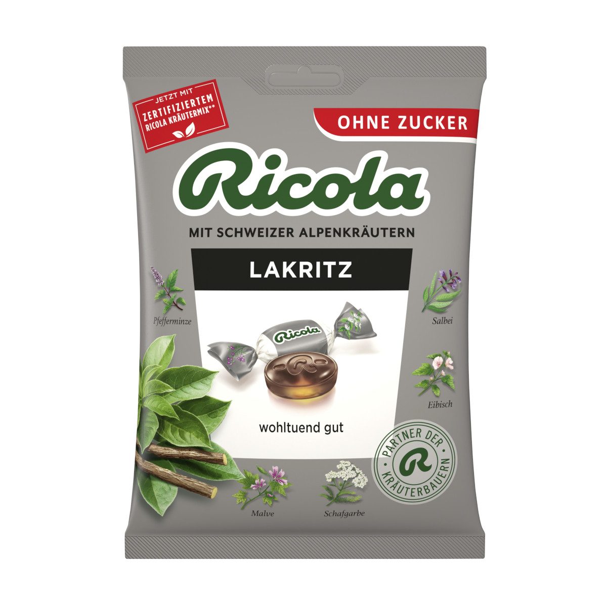 RICOLA Süßigkeit, Ricola Original Kräuter Lakritz ohne Zucker intensiver Geschmack 75g