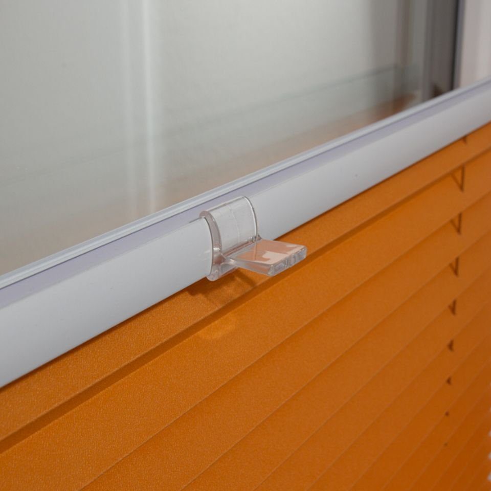 inkl. Faltrollo ohne Klemmfix Klemmträger, Plissee Premium Bohren Plissee orange ventanara