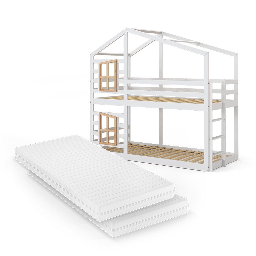VitaliSpa® Etagenbett Maja, Weiß/Naturholz, 90x200 cm günstig online kaufen