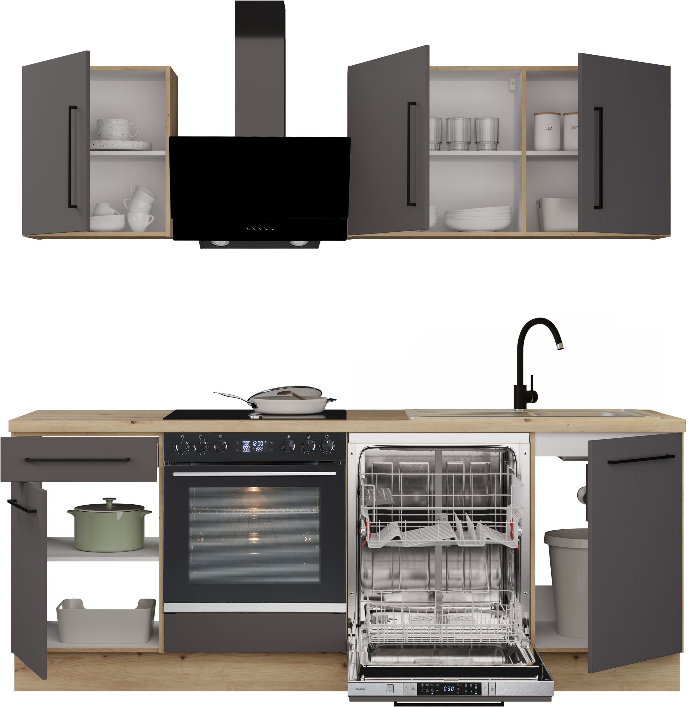 CENTRE DE CUISSON Meuble de cuisine KS-Nova, largeur 220 cm, avec électroménager Hanseatic en option
