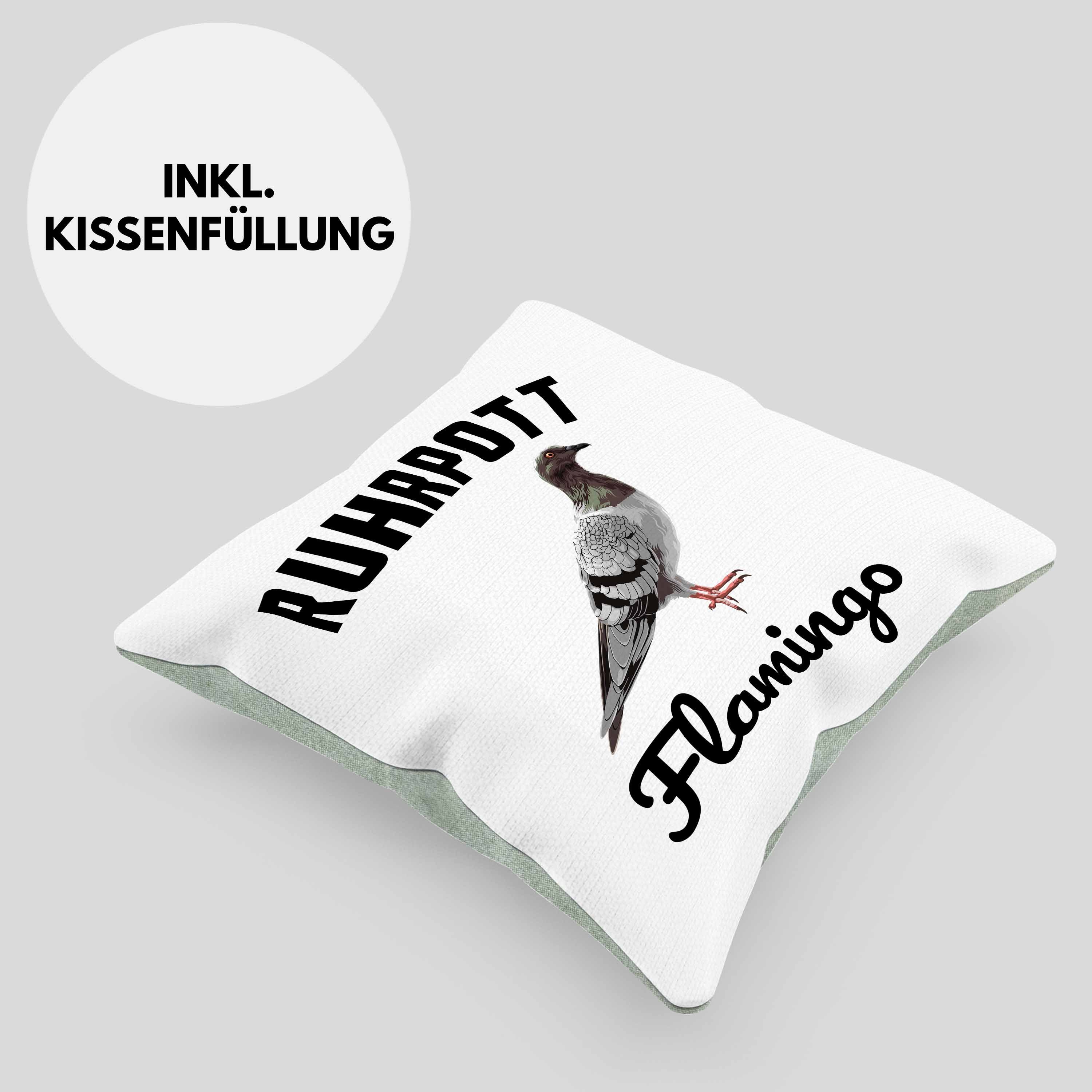 Kissen Dekokissen Trendation Taubenzüchter Flamingo Spruch Ruhrpott Dekokissen Becher Grün Füllung Lustiger - 40x40 Taubenflüsterer Tauben Trendation mit Geschenk Zaubenzucht Zubehör