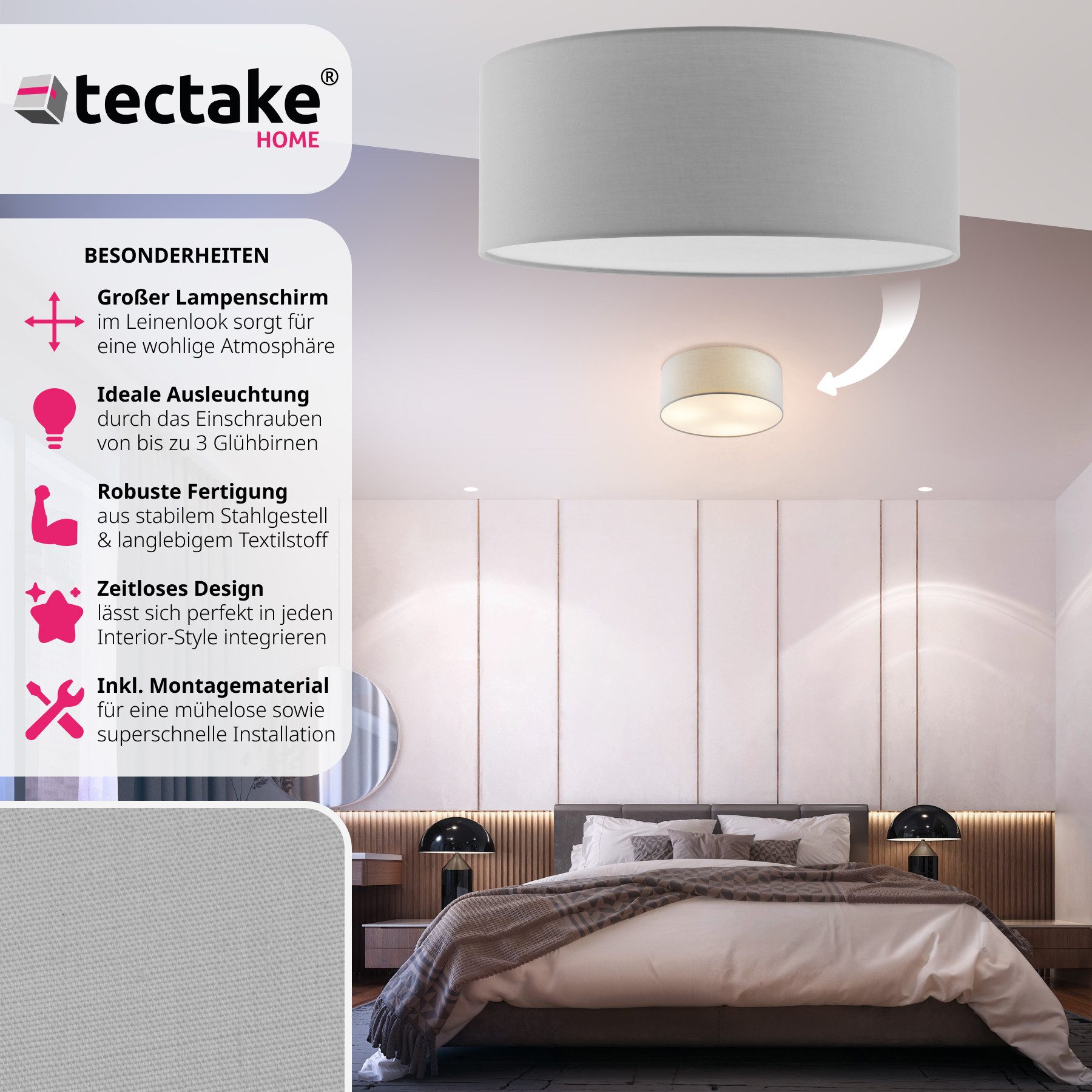 tectake Deckenleuchten Deckenleuchte, Elegante, runde Deckenleuchte im Lein günstig online kaufen