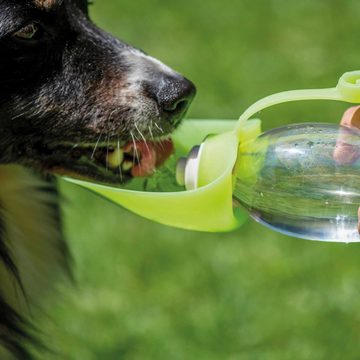 Schecker Reisenapf Hunde - Trinkflasche mit Silikon - Trinkblatt, Kunststoff, Silikon, Das an der Flasche anliegende Blatt einfach nach vorne umklappen