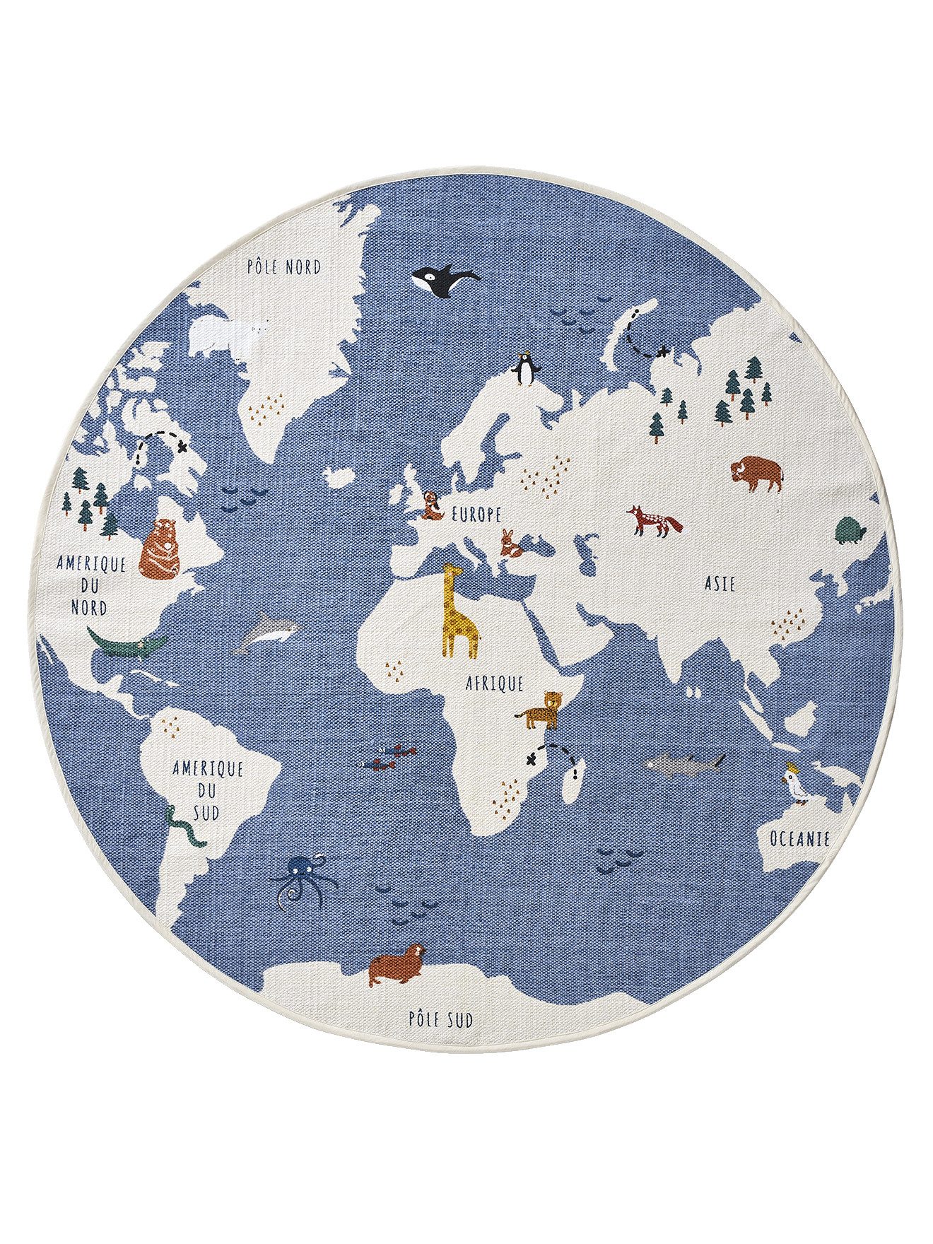 Kinderteppich Runder Kinderzimmer Spielteppich WELTKARTE