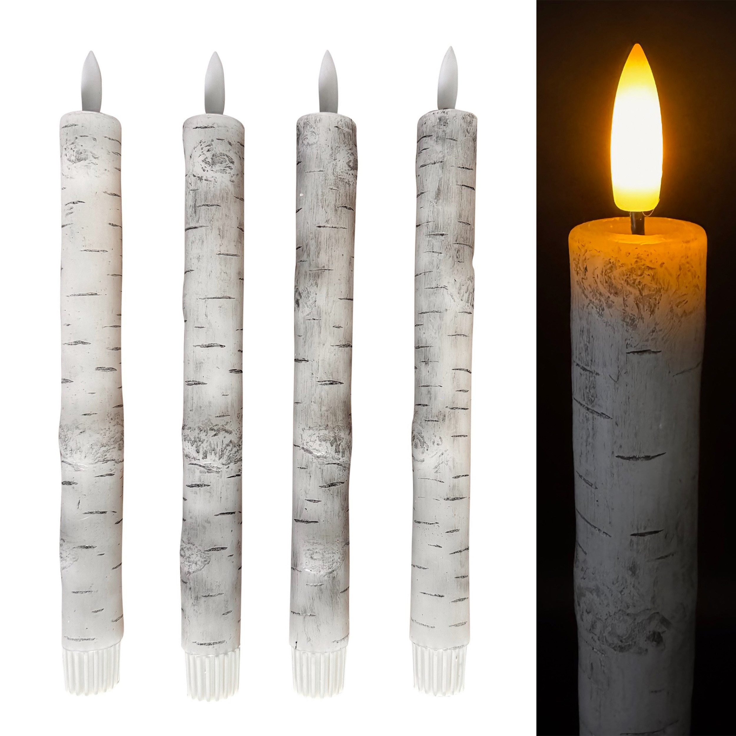 Online-Fuchs LED-Kerze - 4 LED-Stabkerzen aus Echtwachs in Birkenoptik mit günstig online kaufen