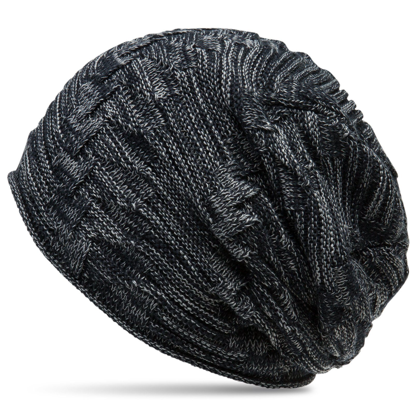 Caspar Beanie MU154 gefütterte Feinstrick Mütze mit stylischem Flecht Muster dunkelblau / grau