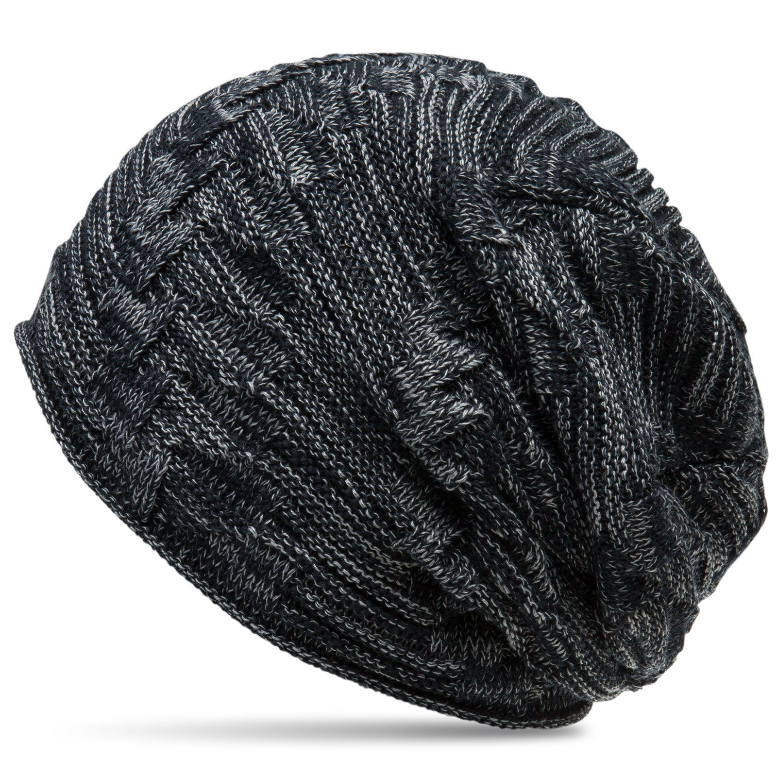 Muster Flecht Caspar Beanie stylischem mit gefütterte dunkelblau MU154 Mütze Feinstrick / grau