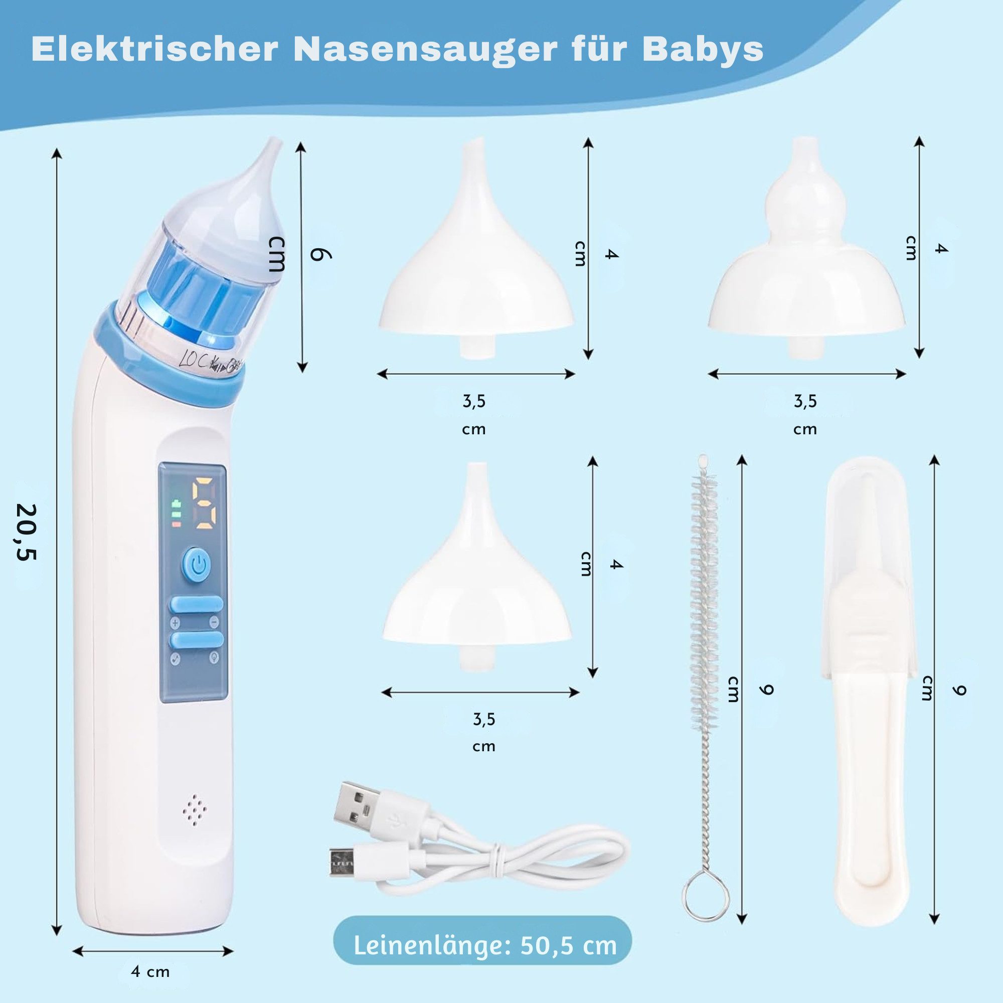 Vivitar Nasensauger Baby mit 9 Saugstufen, Nachtlicht & Musik, Wiederaufladbar über USB-C, Einfach zu Reinigen, Farbenfrohe Kinderlieder, Silikon-Saugspitze für Kleinkinder, Hygienisch, leicht zu reinigen, spülmaschinengeeignet für Neugeborene, 800 mAh Akku Sanfte Nasenreinigung mit weicher BPA-freier