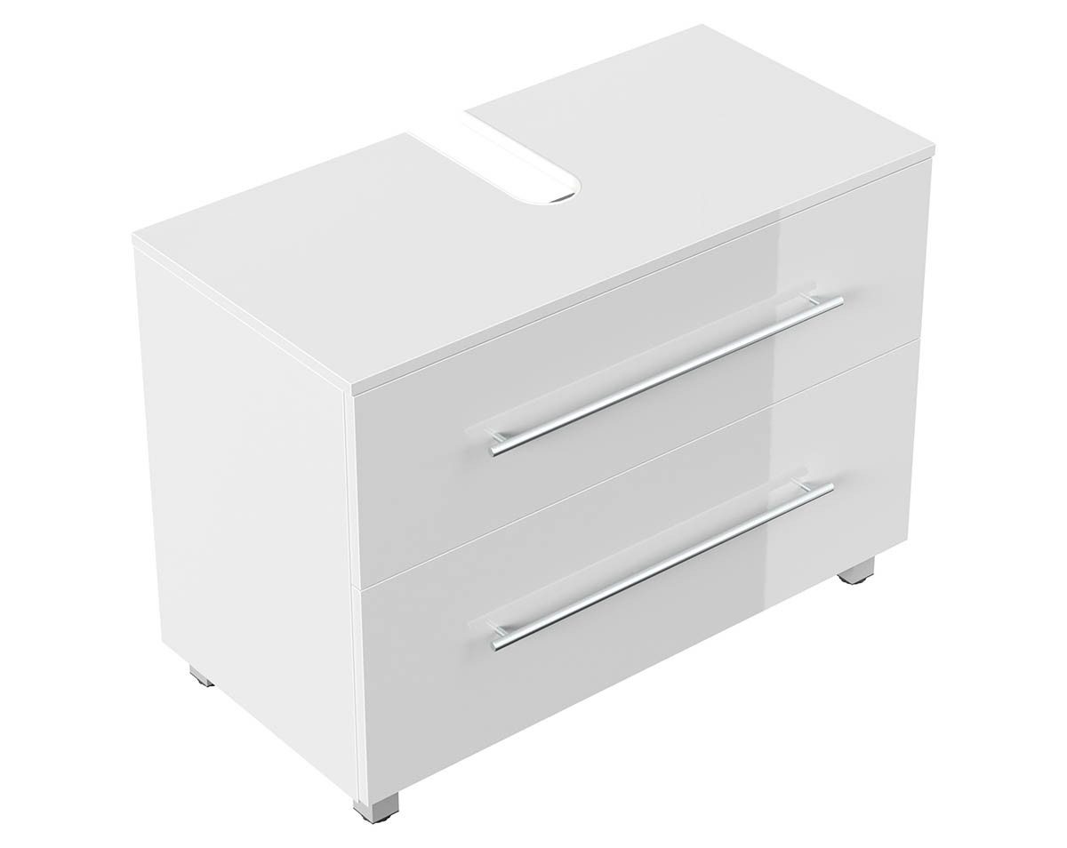 einfachgutemoebel Waschtisch-Set Badezimmer Stand-Waschtisch SENTINEL 85cm, weiß hochglanz, (Badmöbel Set, 1-St., Waschtisch Set)