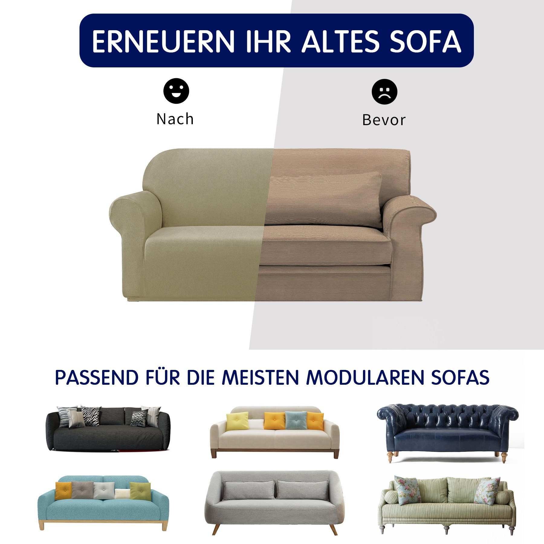dezentem mit SUBRTEX, Sofabezug, Sofahusse Sitzer 2/3/4 Muster Sandfarbe