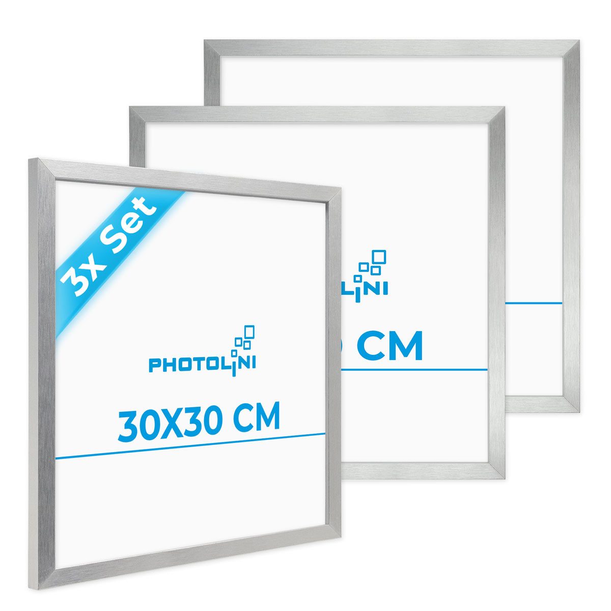 PHOTOLINI Bilderrahmen 3er Set 30x30 cm quadratischer Poster-Rahmen, zum Aufhängen, (3er Set), MDF Holz, bruchsicheres Acrylglas & Zubehör, für Fotos & Poster