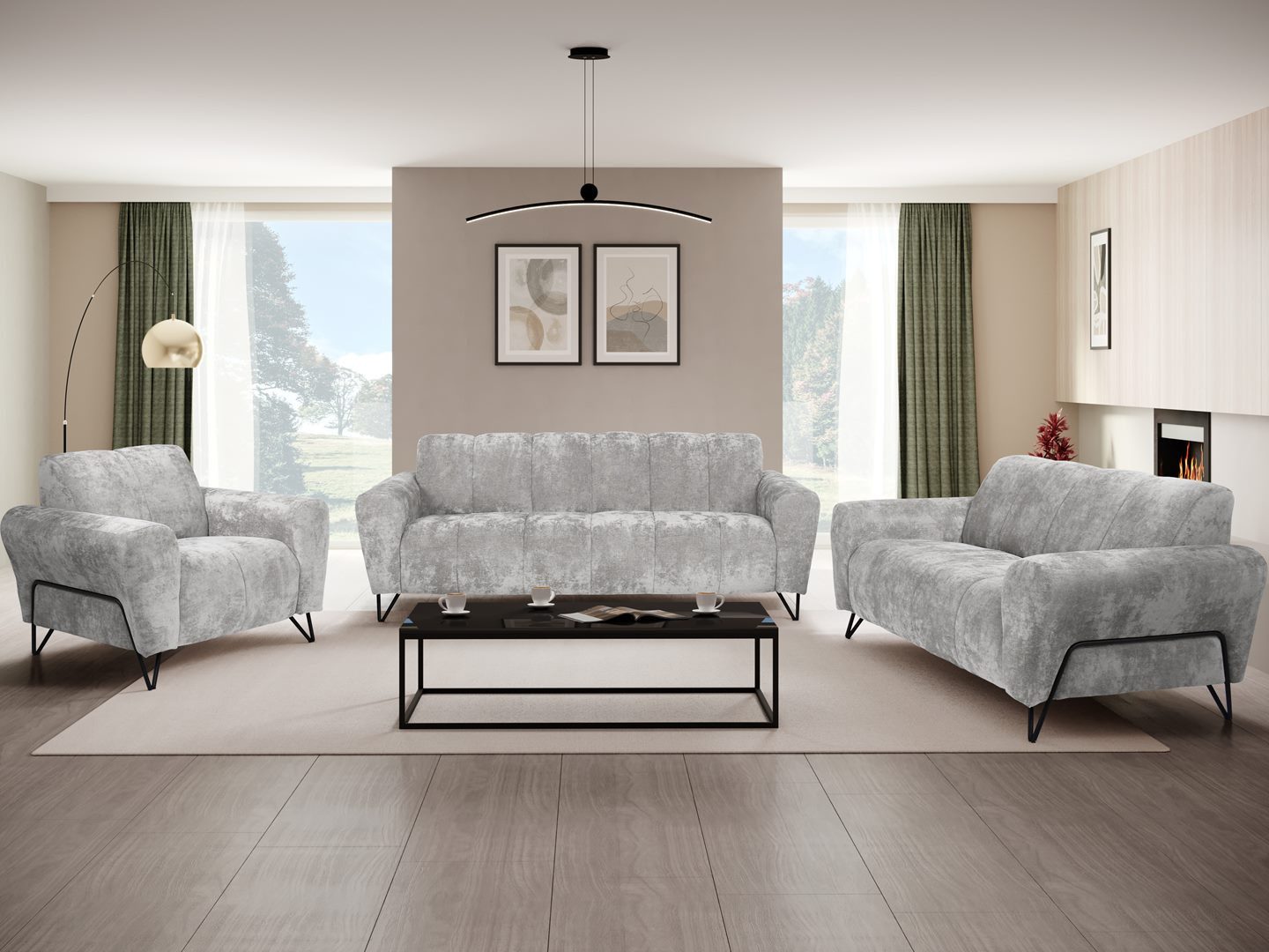 Beautysofa Sessel mit Metallbeine in schwarzer VOLARE (modernes Design, Rücken mit Hauptstoff), viele Farbvarianten, auch im Set mit Sofas erhältlich