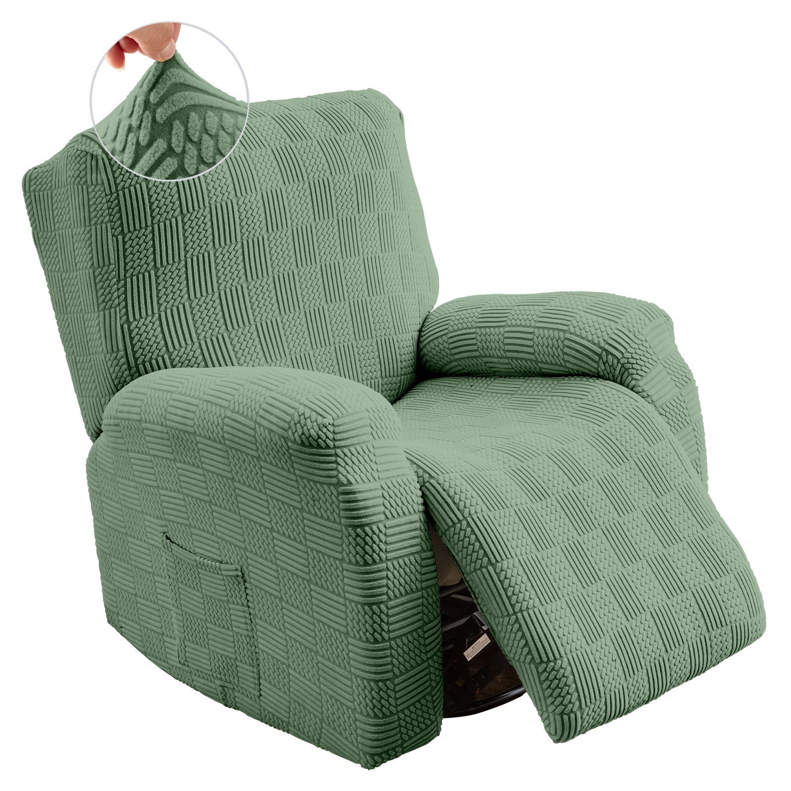 Relaxsesselhusse Fernsehsessel Liege Jacquard, Grün Teile Sunicol, Komplett, für Elastisch Bezug Relaxsessel, 4 Stretch Sesselhusse, für Sesselschoner, Sessel