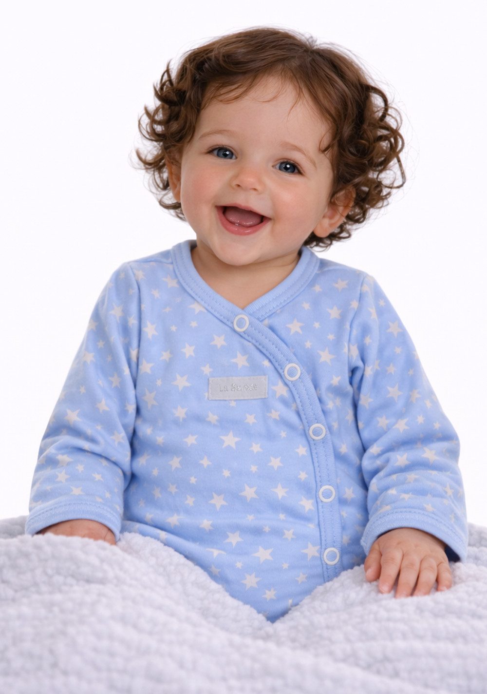 La Bortini Langarmbody Baby Body Wickelbody in Blau mit Kratzschutz für Neugeborene aus reiner Baumwolle, 44 50 56 62 68 74 80 86