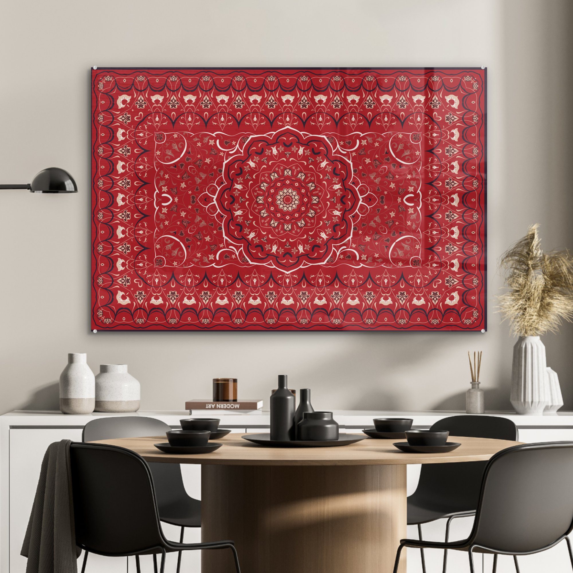 St), (1 MuchoWow - Acrylglasbild Teppiche & Schlafzimmer Persische Mandala Wohnzimmer Rot, - Acrylglasbilder Teppiche -