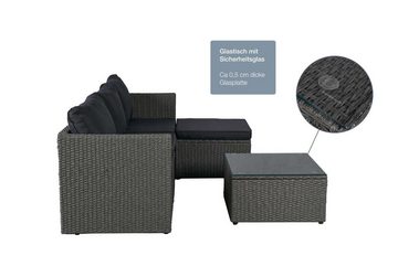 LC Garden Gartenlounge-Set Loungino« Poly Rattan Balkon Lounge Set Sofa + Hocker +Tisch Set, (Loungeset, 3-tlg., Set 3 tlg), Polsterung: Schaumstoff (waschbar bei 30 Grad)