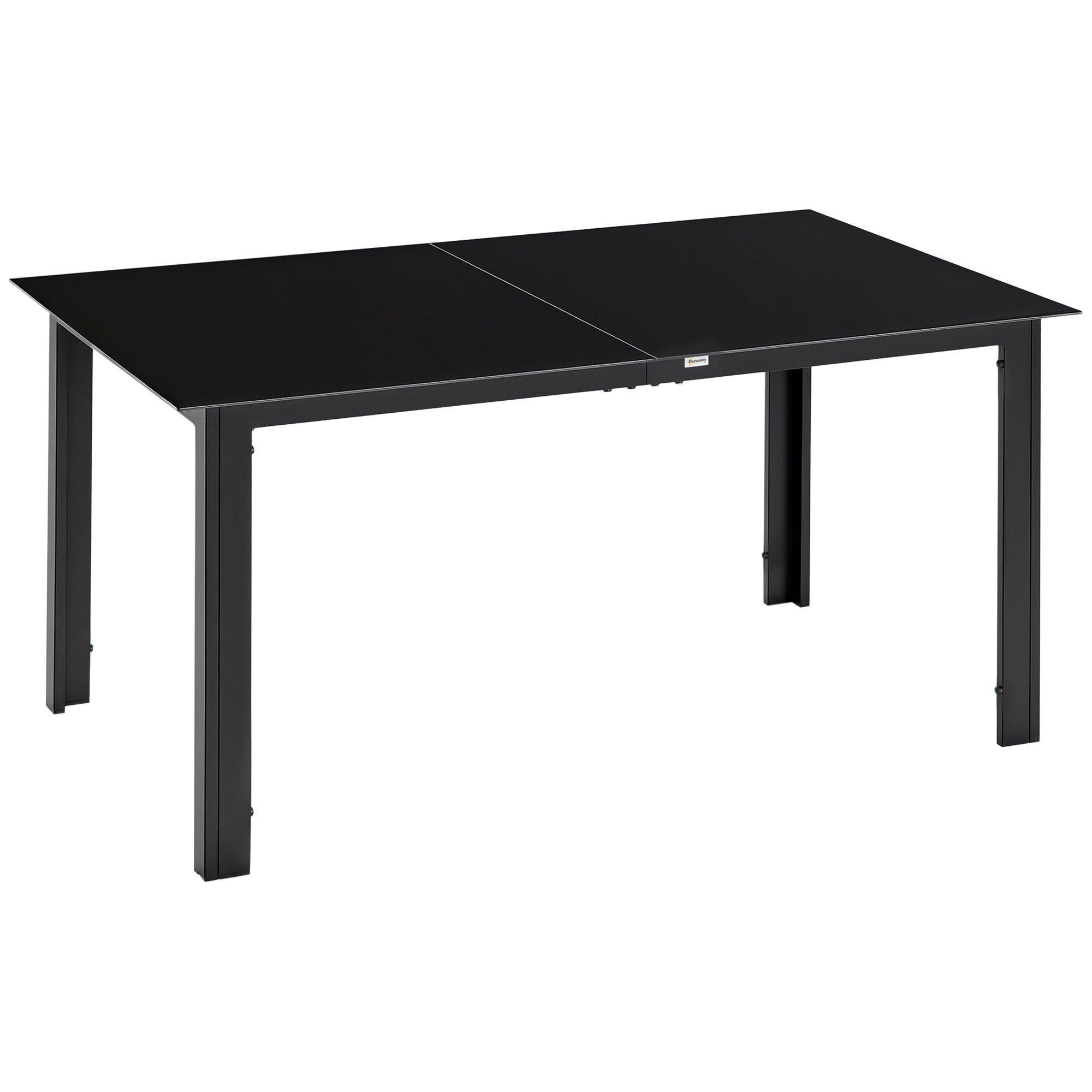 Outsunny Gartentisch Garten Esstisch für 6 Personen, Balkontisch (Partytisch aus Alu, 1-St., Terrassentisch mit Glastischplatte), Schwarz, 150 x 90 x 74 cm